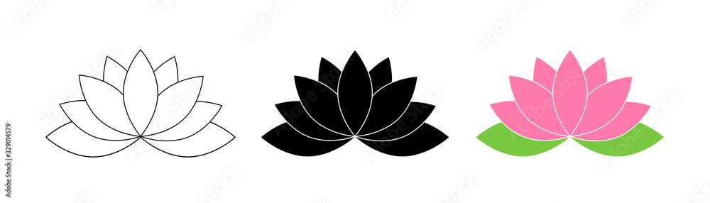 Lotus flowers. Lotus in flat deisgn, isolated on white background. Lotus Flower Logo. Flowers Harmony icons. Vector illustration - obrazy, fototapety, plakaty 