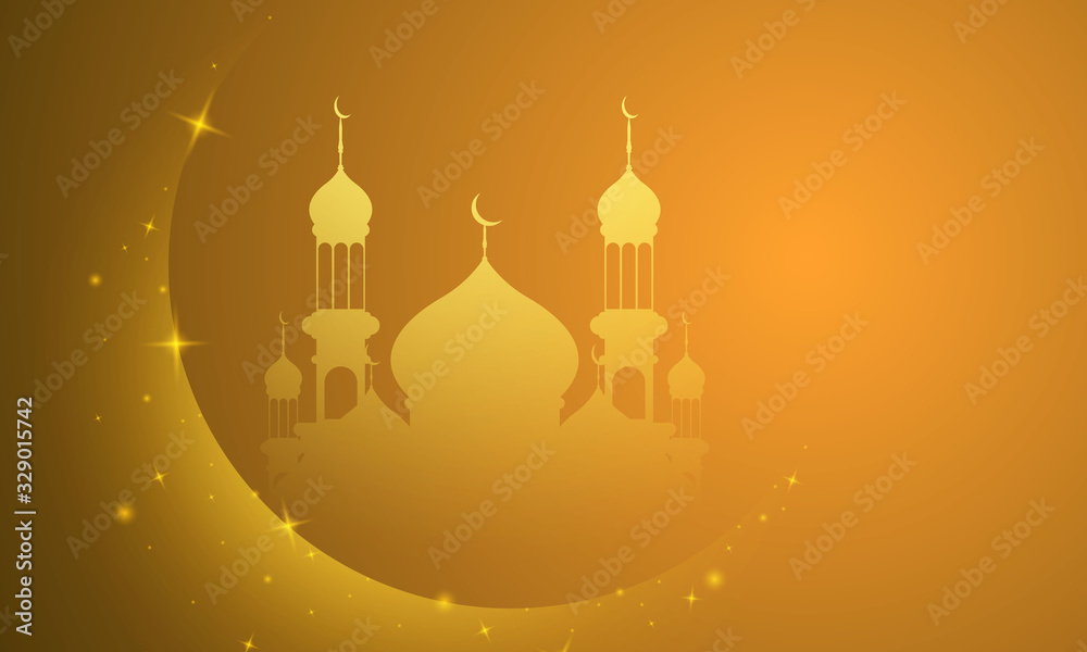 Ramadan kareem background. vector illustration with mosque and moon, place for text greeting card and banner