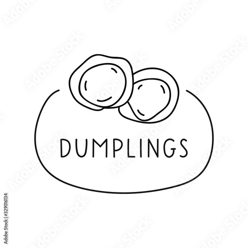 Dumplings. Vector hand drawn outline badge on white background.