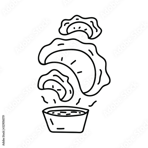 Three dumplings. Vector hand drawn outline illustration on white background.