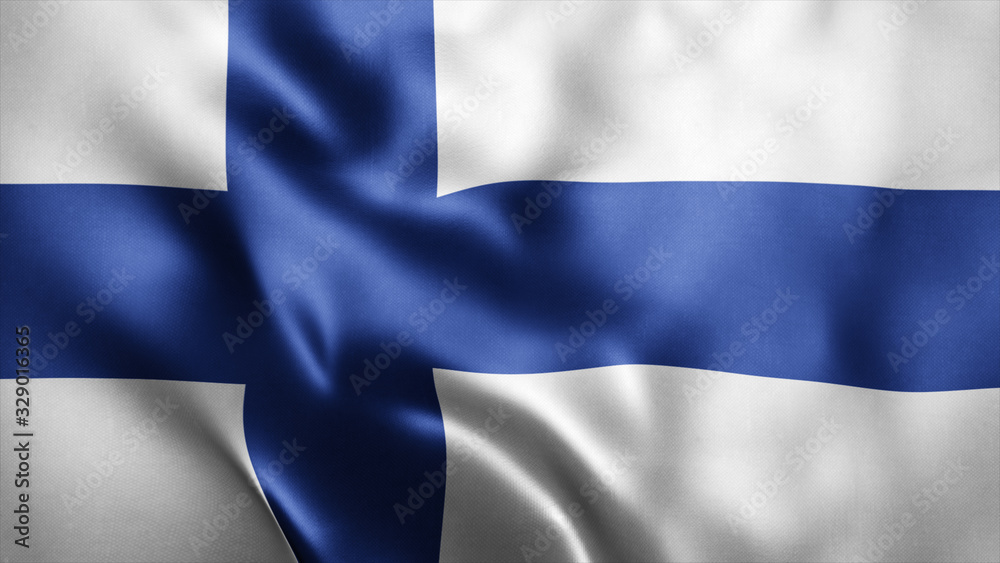 Obraz premium 3d Rendered Realistic fabric Shiny Silky waving flag of Finland 8K Illustration Flag Background Finland National Flag