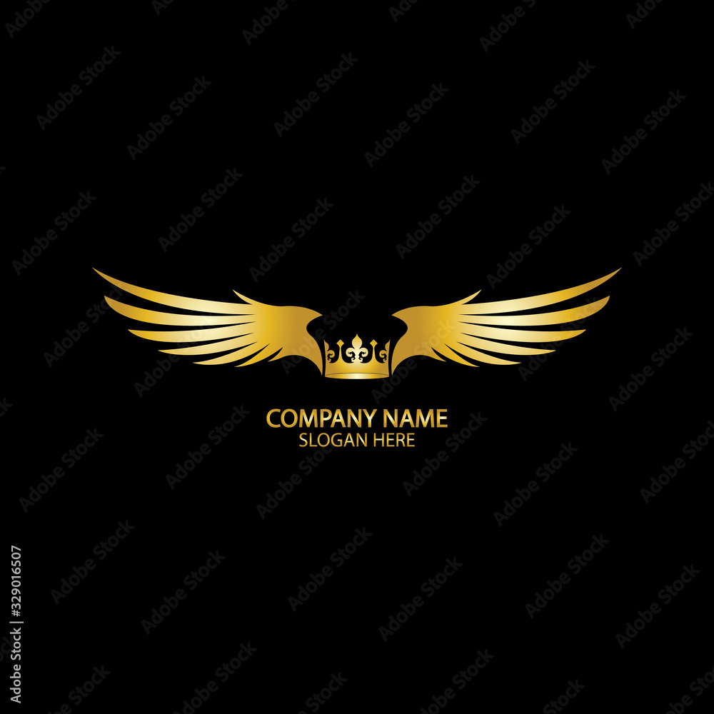 Obraz premium winged crown golden logo / vector illustration.