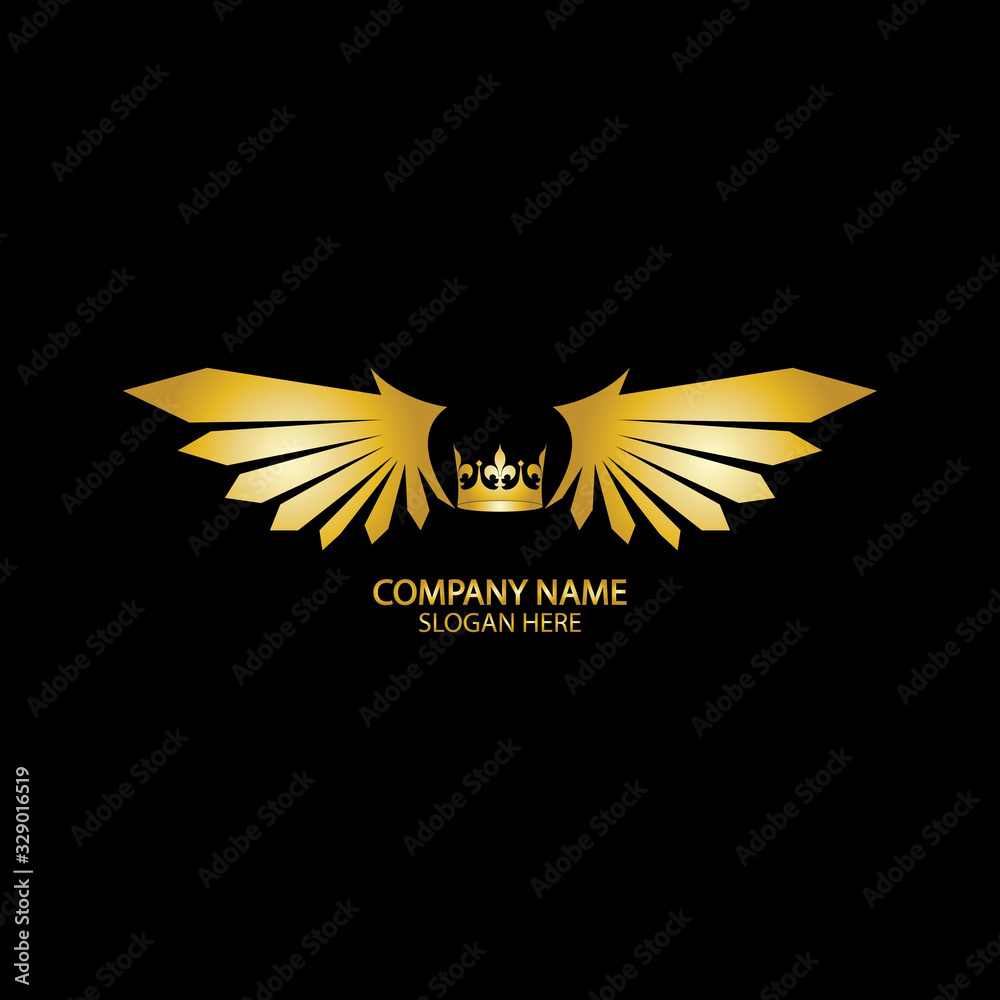 Obraz premium winged crown golden logo / vector illustration.