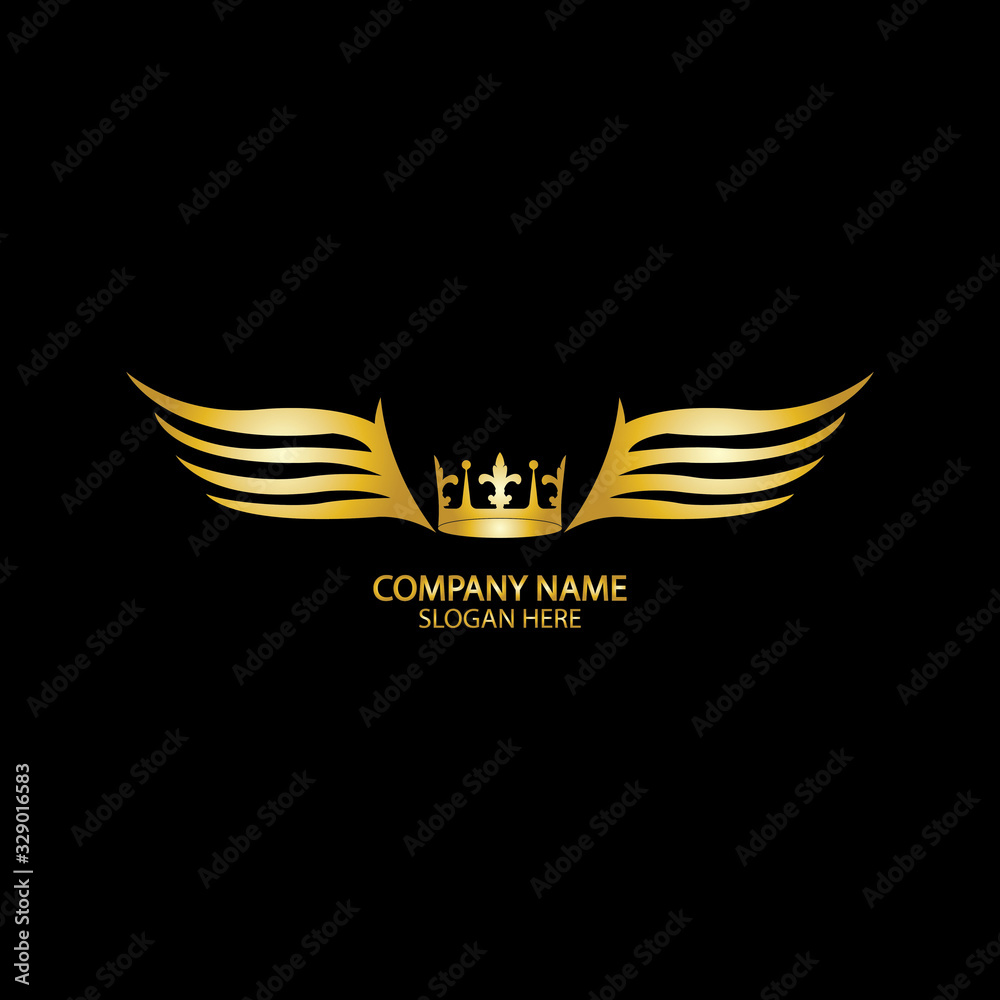 winged crown golden logo / vector illustration.