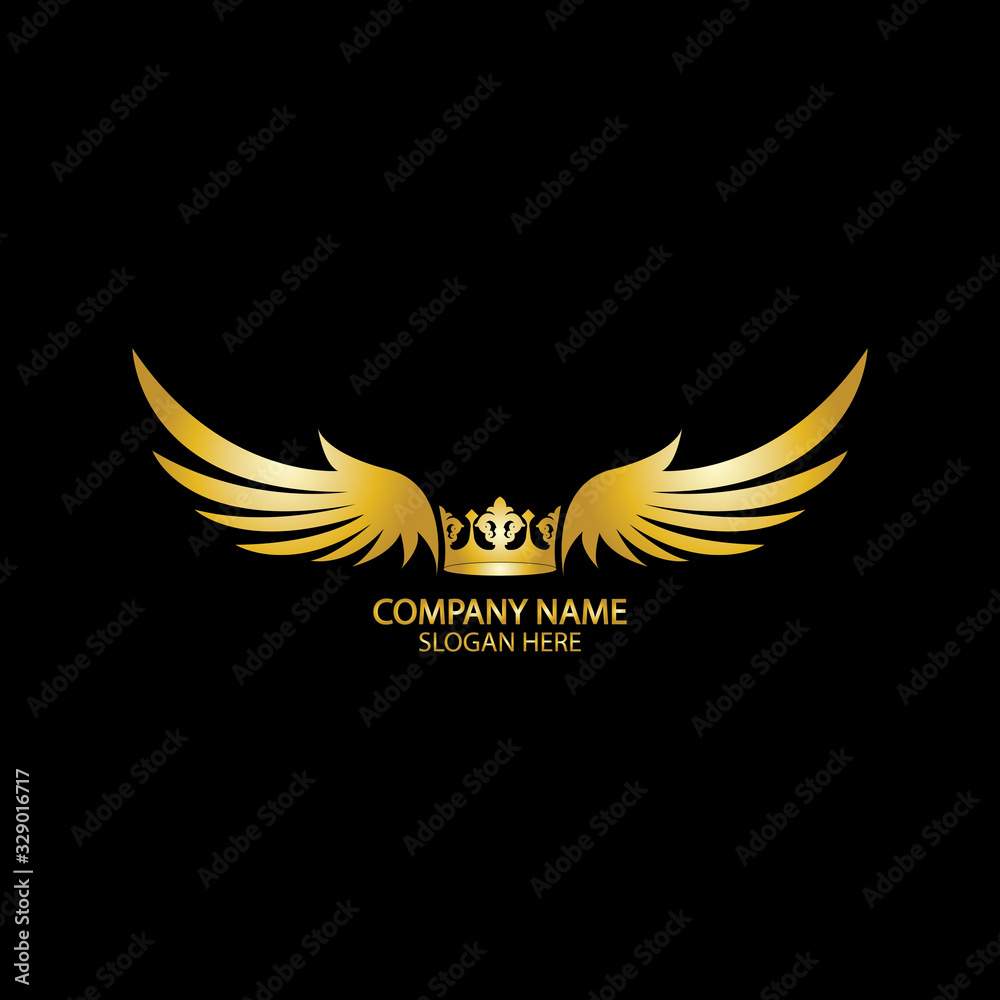 Obraz premium winged crown golden logo / vector illustration.