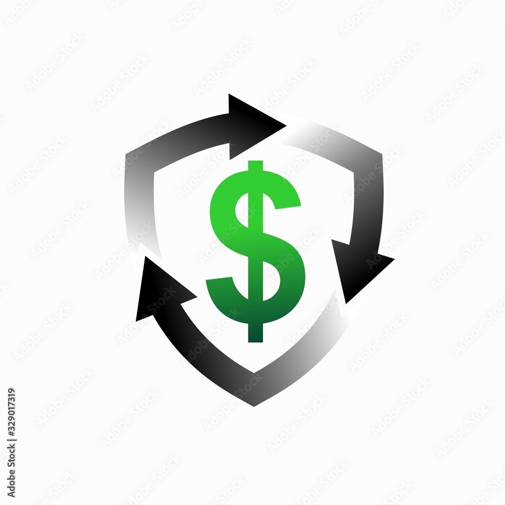 Refresh, exchange dollar symbol and shield icon Refresh, exchange dollar symbol and shield icon