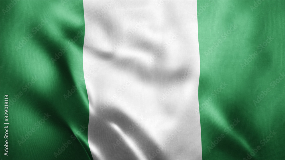 3d Rendered Realistic fabric Shiny Silky waving flag of Nigeria 8K Illustration Flag Background Nigerian National Flag