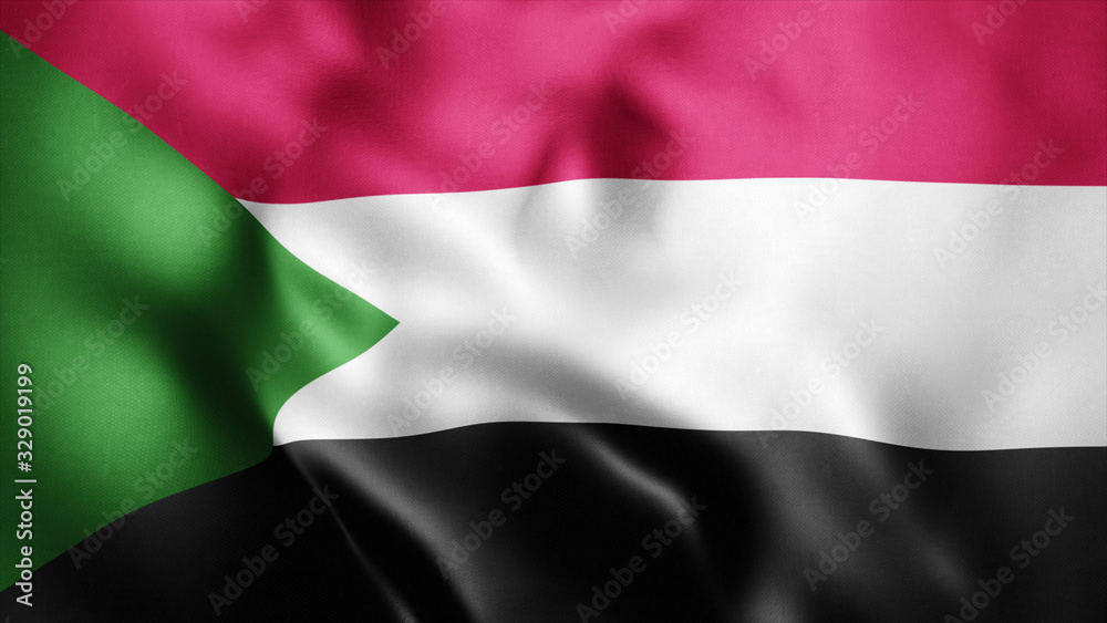 3d Rendered Realistic fabric Shiny Silky waving flag of Sudan 8K Illustration Flag Background Sudan National Flag