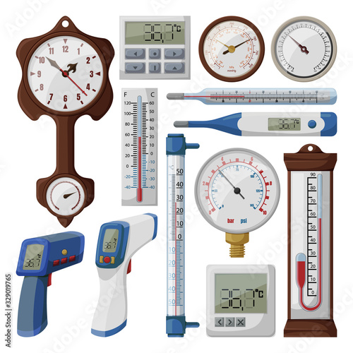 Thermometer vector illustration on white background . Isolated cartoon set icon barometer. Vector cartoon set icon thermostat.