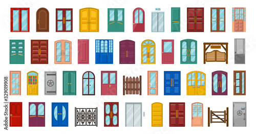 Exterior door isolated vector illustration on white background . Vector cartoon set doorway. Cartoon set icon entrance door.