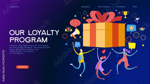 People receive a gift box. Web baner for landing page. Refer a friend. Online reward concept. Digital referral program. Template, homepage, poster, ui, coupon, flyer. 3d isometric vector.  Web baner