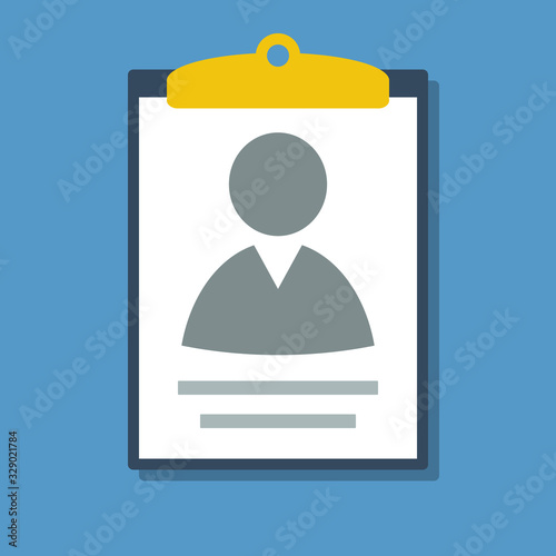 clipboard with big people image, flat vector icon