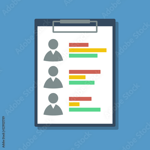 clipboard with rating results, flat vector illustration