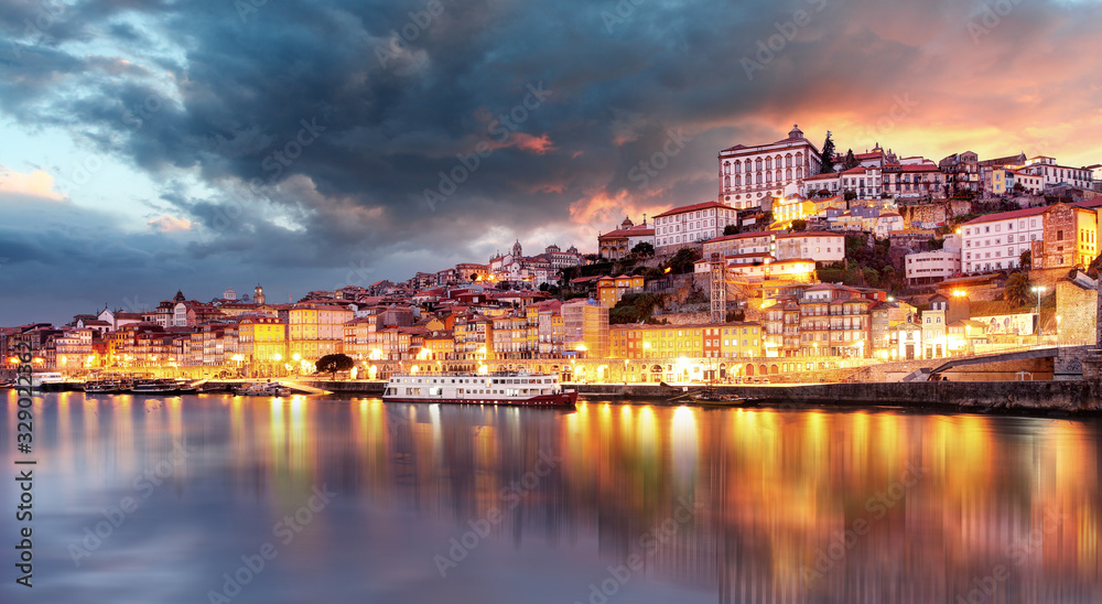 Porto at night, Portugal skyline