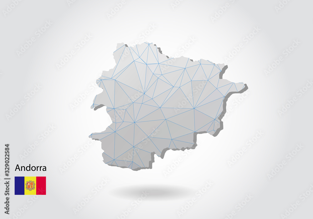 Vector map of andorra with trendy triangles design in polygonal style on dark background, map shape in modern 3d paper cut art style. layered papercraft cutout design. Vector map of andorra with trendy triangles design in polygonal style on dark background, map shape in modern 3d paper cut art style. layered papercraft cutout design.