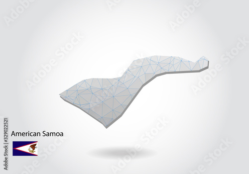 Vector map of american Samoa with trendy triangles design in polygonal style on dark background, map shape in modern 3d paper cut art style. layered papercraft cutout design.