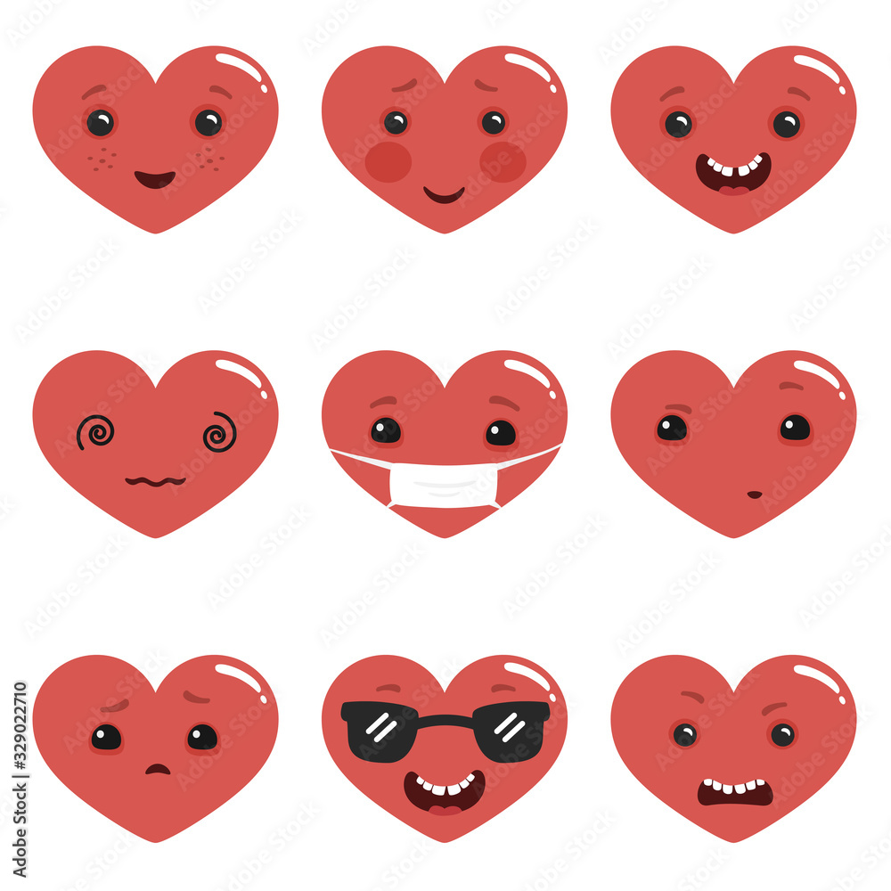 Cute cartoon heart characters emoji set. To see the other vector heart character illustrations , please check Cartoon Heart Characters collection. Cute cartoon heart characters emoji set. To see the other vector heart character illustrations , please check Cartoon Heart Characters collection.