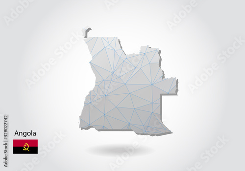 Vector map of angola with trendy triangles design in polygonal style on dark background, map shape in modern 3d paper cut art style. layered papercraft cutout design.