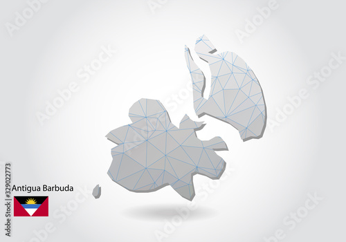 Vector map of antigua Barbuda with trendy triangles design in polygonal style on dark background, map shape in modern 3d paper cut art style. layered papercraft cutout design.
