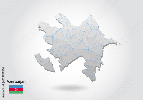 Vector map of azerbaijan with trendy triangles design in polygonal style on dark background, map shape in modern 3d paper cut art style. layered papercraft cutout design.