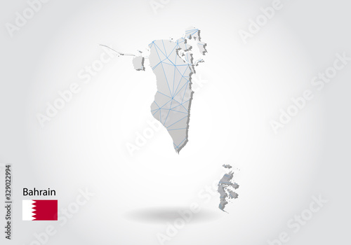 Vector map of bahrain with trendy triangles design in polygonal style on dark background, map shape in modern 3d paper cut art style. layered papercraft cutout design.