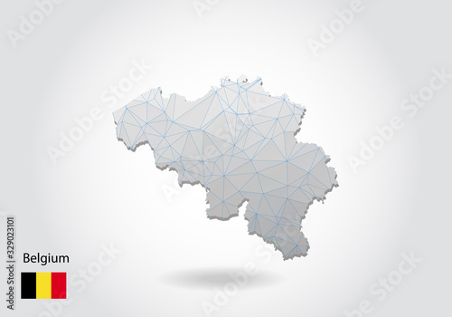 Vector map of belgium with trendy triangles design in polygonal style on dark background, map shape in modern 3d paper cut art style. layered papercraft cutout design.