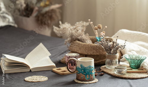 Still life in a cozy room with a beautiful Cup.