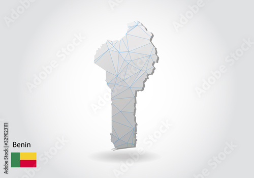 Vector map of benin with trendy triangles design in polygonal style on dark background, map shape in modern 3d paper cut art style. layered papercraft cutout design.