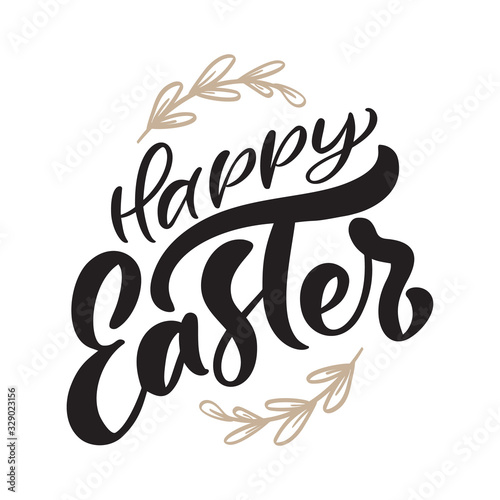 Happy Easter vintage vector calligraphy text. Christian hand drawn lettering poster for Easter. Modern handwritten brush type isolated for poster, t-shirt, banner, logo