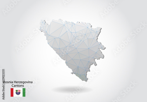Vector map of bosnia Herzegovina Cantons with trendy triangles design in polygonal style on dark background, map shape in modern 3d paper cut art style. layered papercraft cutout design.