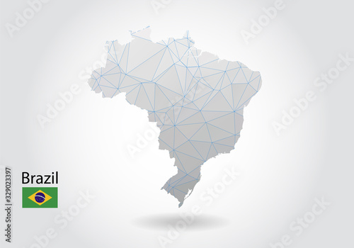 Vector map of brazil with trendy triangles design in polygonal style on dark background, map shape in modern 3d paper cut art style. layered papercraft cutout design.