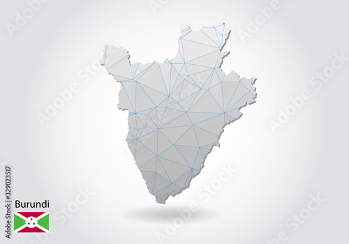Vector map of burundi with trendy triangles design in polygonal style on dark background, map shape in modern 3d paper cut art style. layered papercraft cutout design.