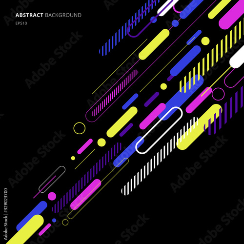 Abstract elements dynamic rounded line diagonal pattern colorful on black background.