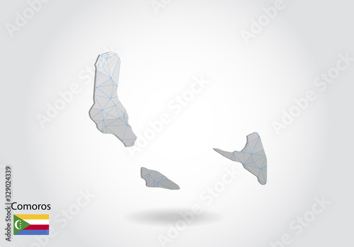 Vector map of comoros with trendy triangles design in polygonal style on dark background, map shape in modern 3d paper cut art style. layered papercraft cutout design.