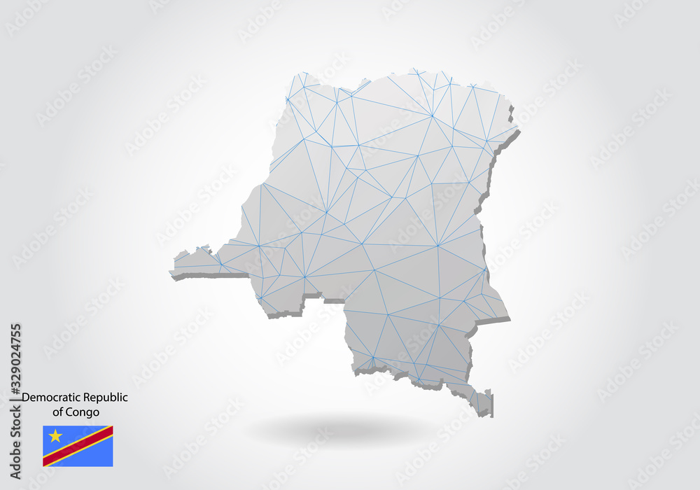 Vector map of Democratic Republic of Congo with trendy triangles design in polygonal style on dark background, map shape in modern 3d paper cut art style. layered papercraft cutout design. Vector map of Democratic Republic of Congo with trendy triangles design in polygonal style on dark background, map shape in modern 3d paper cut art style. layered papercraft cutout design.