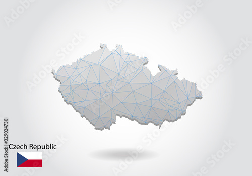 Vector map of czech Republic with trendy triangles design in polygonal style on dark background, map shape in modern 3d paper cut art style. layered papercraft cutout design.