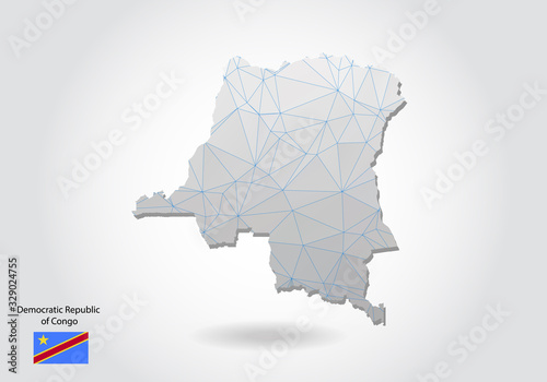 Vector map of Democratic Republic of Congo with trendy triangles design in polygonal style on dark background, map shape in modern 3d paper cut art style. layered papercraft cutout design.