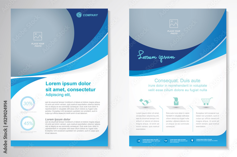 Template vector design for Brochure, AnnualReport, Magazine, Poster, Corporate Presentation, Portfolio, Flyer, infographic, layout modern with blue color size A4, Front and back, Easy to use and edit. Template vector design for Brochure, AnnualReport, Magazine, Poster, Corporate Presentation, Portfolio, Flyer, infographic, layout modern with blue color size A4, Front and back, Easy to use and edit.