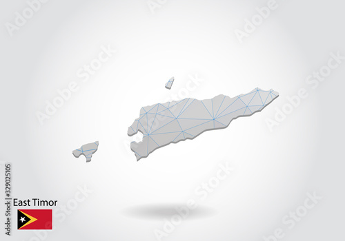 Vector map of east Timor with trendy triangles design in polygonal style on dark background, map shape in modern 3d paper cut art style. layered papercraft cutout design.