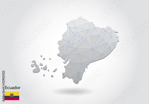 Vector map of ecuador with trendy triangles design in polygonal style on dark background  map shape in modern 3d paper cut art style. layered papercraft cutout design.