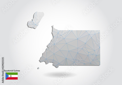 Vector map of equatorial Guinea with trendy triangles design in polygonal style on dark background, map shape in modern 3d paper cut art style. layered papercraft cutout design.