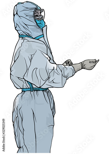 Man in Protective Suit and Protective Mask - Illustration with Medical Theme in Fighting with Viral Epidemic, Vector