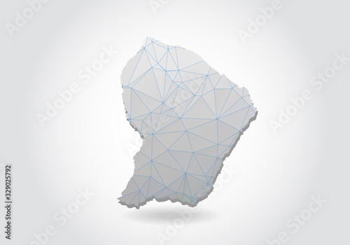 Vector map of french Guiana with trendy triangles design in polygonal style on dark background, map shape in modern 3d paper cut art style. layered papercraft cutout design.