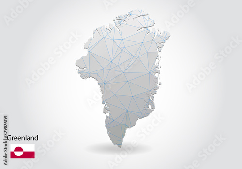 Vector map of greenland with trendy triangles design in polygonal style on dark background, map shape in modern 3d paper cut art style. layered papercraft cutout design.
