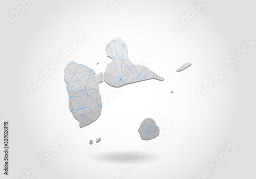 Vector map of guadeloupe with trendy triangles design in polygonal style on dark background, map shape in modern 3d paper cut art style. layered papercraft cutout design.