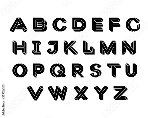 Impossible Geometry letters. Impossible shape font. Geometric Isometric graphics. Black letters on a white background. Vector illustration 10 eps