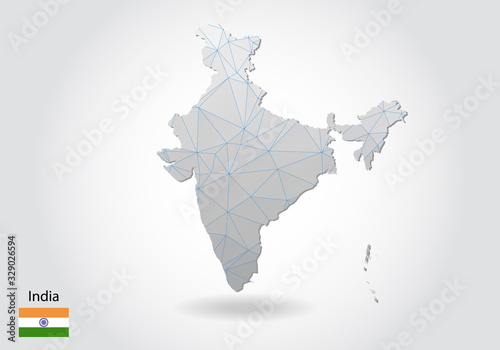 Vector map of india with trendy triangles design in polygonal style on dark background, map shape in modern 3d paper cut art style. layered papercraft cutout design.