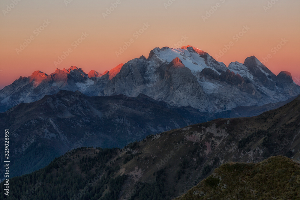 Mountain at sunrise, Dolomites, Italy