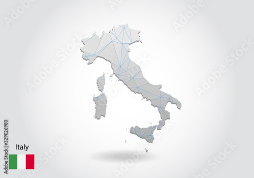 Vector map of italy with trendy triangles design in polygonal style on dark background, map shape in modern 3d paper cut art style. layered papercraft cutout design.