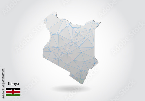 Vector map of Kenya with trendy triangles design in polygonal style on dark background, map shape in modern 3d paper cut art style. layered papercraft cutout design.